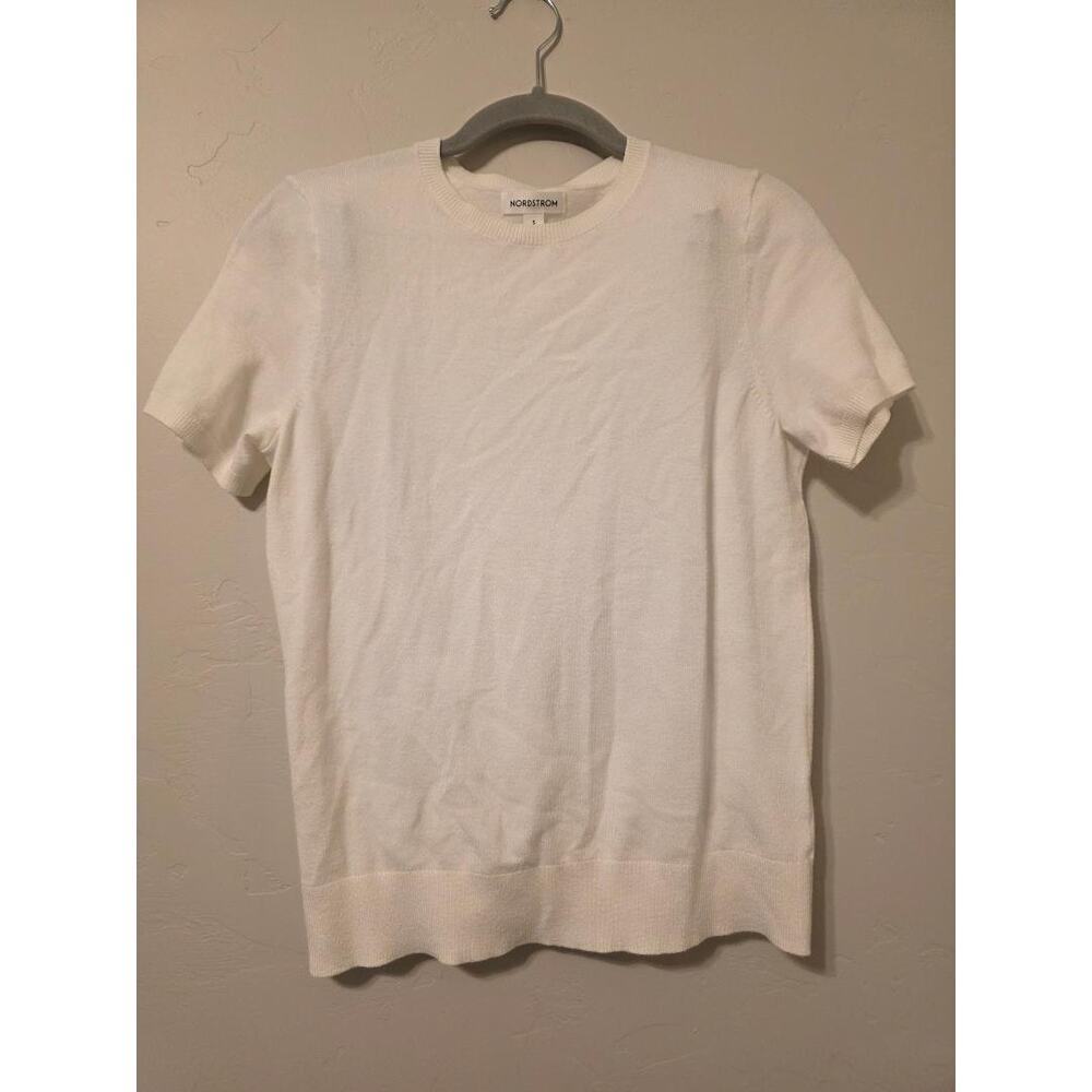 Nordstrom White Knit Tee Minimal Soft Girl Basic Top Size S